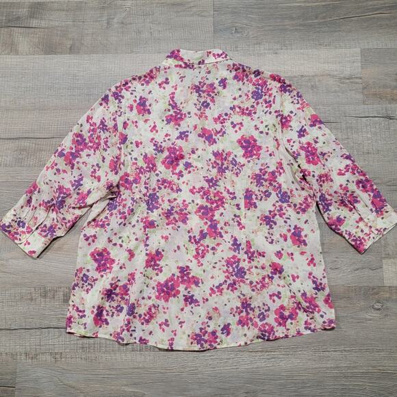 Coldwater Creek No Iron Cotton 3/4 Sleeve Button Up Size 2X Watercolor Floral - Picture 2 of 8